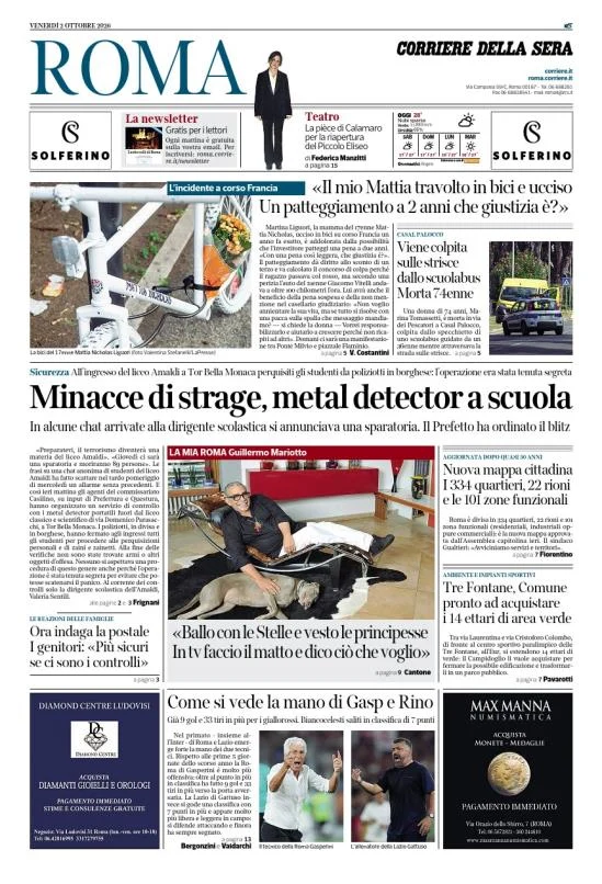 Prima pagina Corriere della Sera | Roma del 2 Ottobre 2026