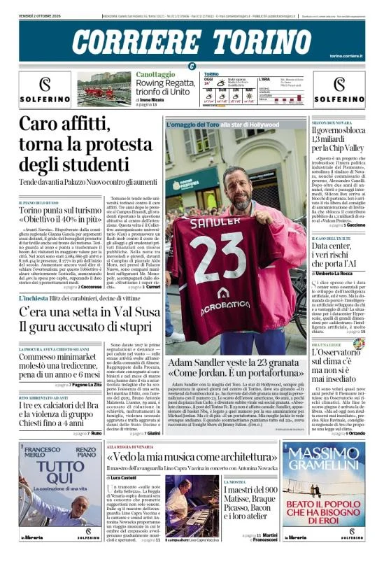 Prima pagina Corriere della Sera | Torino del 2 Ottobre 2026