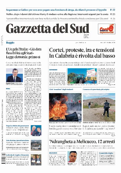 Prima pagina Gazzetta del Sud | Reggio Calabria