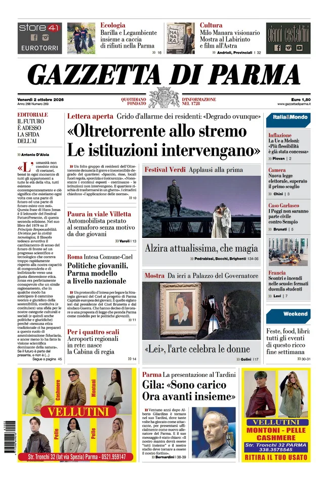 Prima pagina Gazzetta di Parma del 2 Ottobre 2026