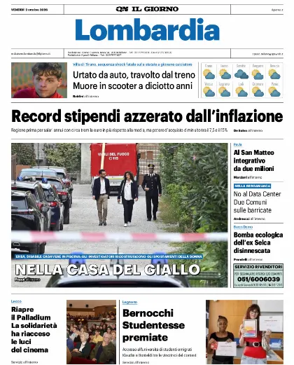 Prima pagina Il Giorno