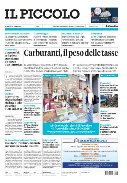 Prima pagina Il Piccolo | Gorizia e Monfalcone