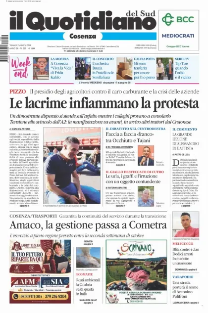Prima pagina Il Quotidiano del Sud | Cosenza