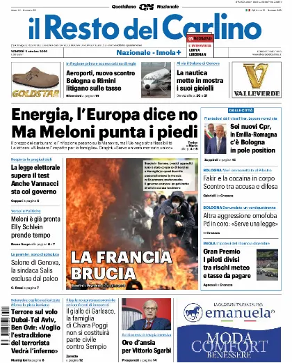 Prima pagina Il Resto del Carlino