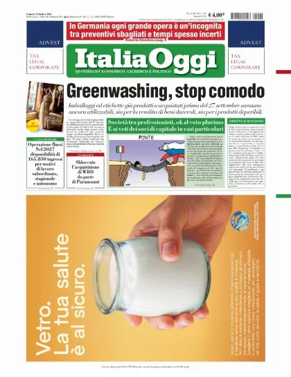 Prima pagina ItaliaOggi
