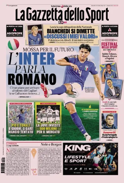 Prima pagina La Gazzetta dello Sport