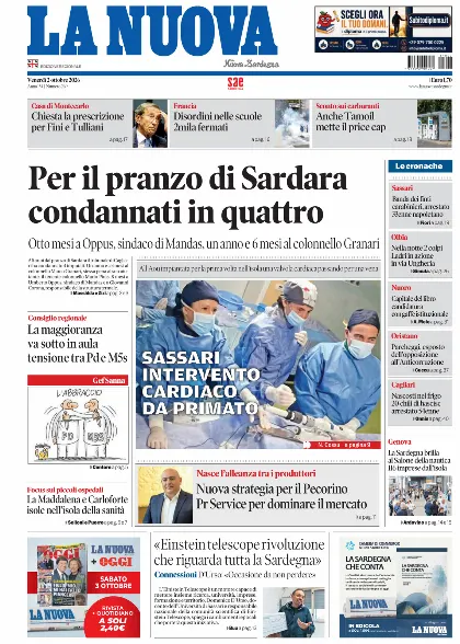 Prima pagina La Nuova Sardegna