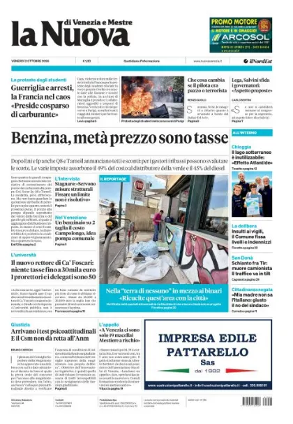 Prima pagina La Nuova di Venezia e Mestre | Venezia e Mestre