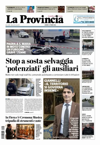 Prima pagina La Provincia | Crema