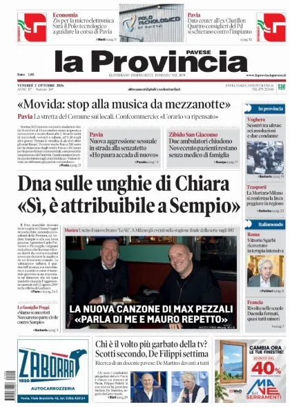 Prima pagina La Provincia Pavese