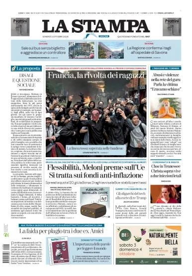 Prima pagina La Stampa | Savona del 2 Ottobre 2026