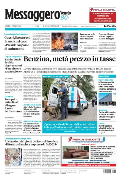 Prima pagina Messaggero Veneto | Pordenone