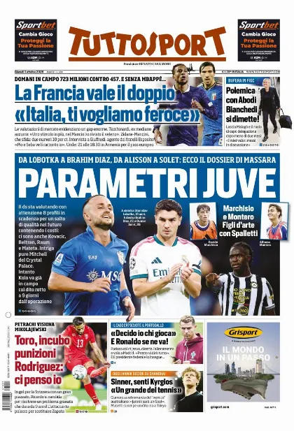 Prima pagina Tuttosport