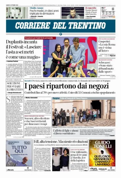 Prima pagina Corriere del Trentino