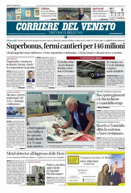 Prima pagina Corriere del Veneto | Treviso e Belluno