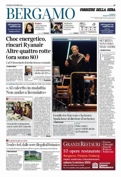 Prima pagina Corriere della Sera | Bergamo