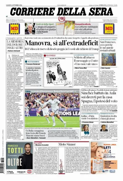 Prima pagina Corriere della Sera