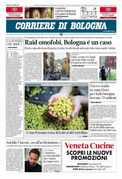 Prima pagina Corriere di Bologna