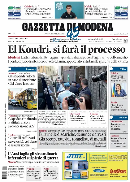Prima pagina Gazzetta di Modena