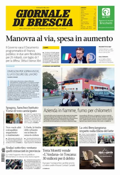 Prima pagina Giornale di Brescia