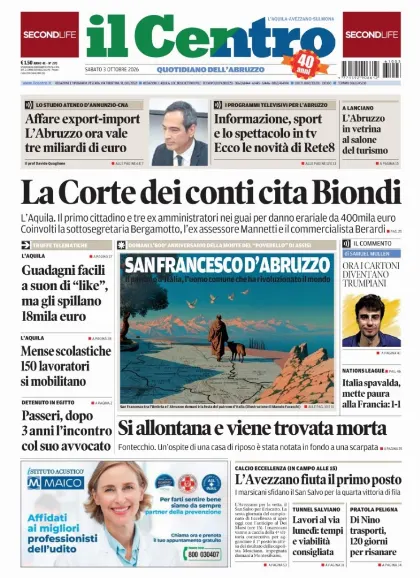 Prima pagina Il Centro | L'Aquila