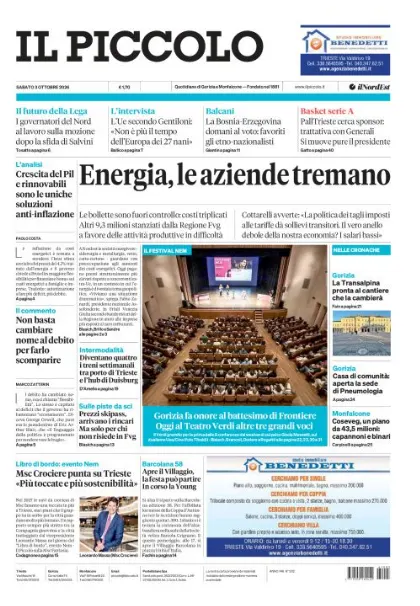 Prima pagina Il Piccolo | Gorizia e Monfalcone