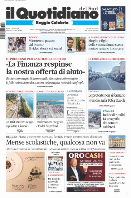 Prima pagina Il Quotidiano del Sud | Reggio Calabria