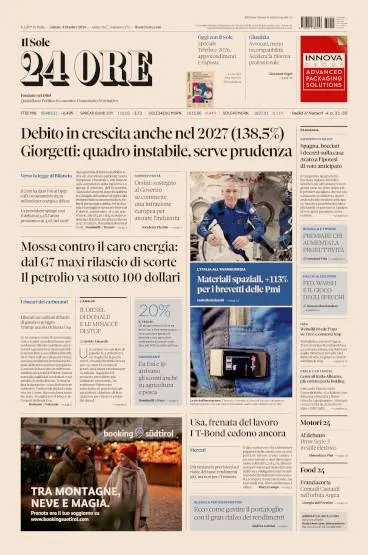 Prima pagina Il Sole 24 Ore