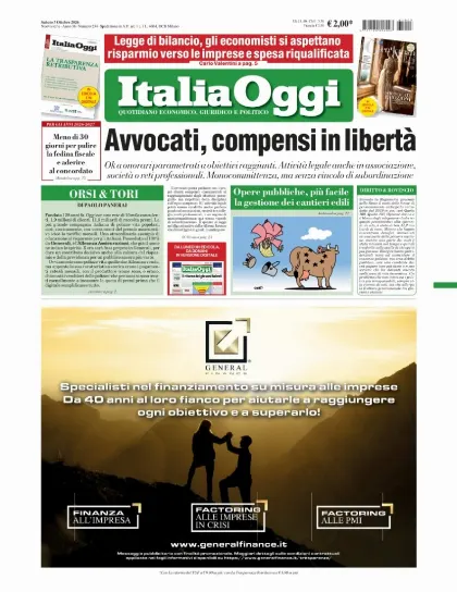 Prima pagina ItaliaOggi