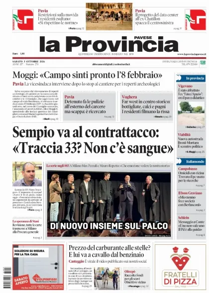 Prima pagina La Provincia Pavese