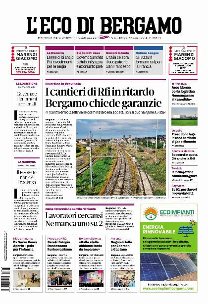 Prima pagina L'Eco di Bergamo