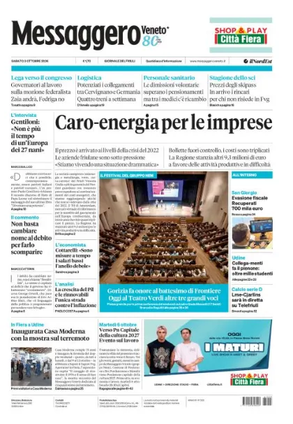 Prima pagina Messaggero Veneto | Gorizia