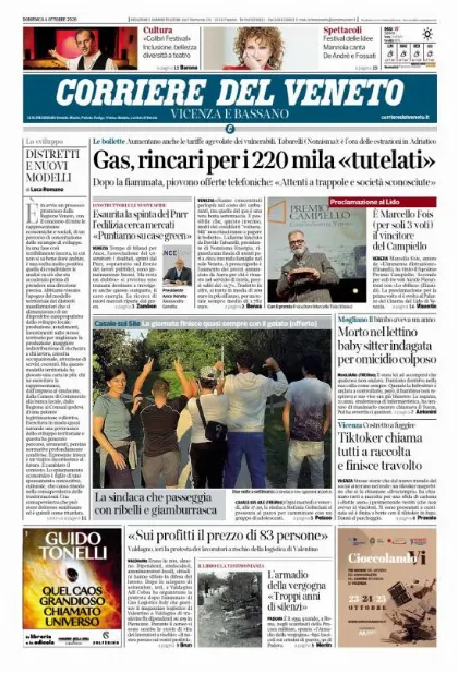 Prima pagina Corriere del Veneto | Vicenza e Bassano