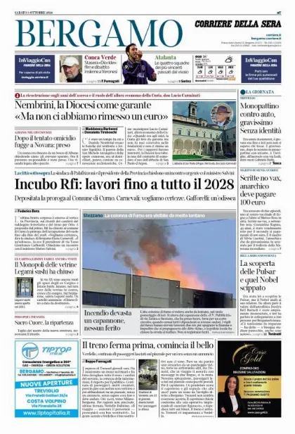 Prima pagina Corriere della Sera | Bergamo