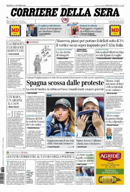 Prima pagina Corriere della Sera