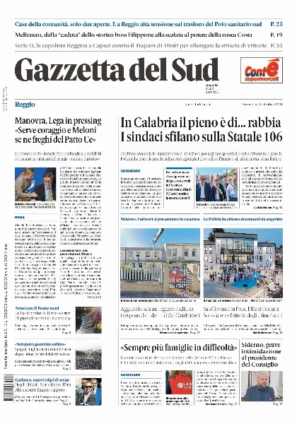 Prima pagina Gazzetta del Sud | Reggio Calabria