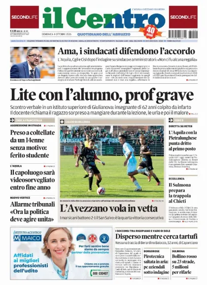 Prima pagina Il Centro | L'Aquila