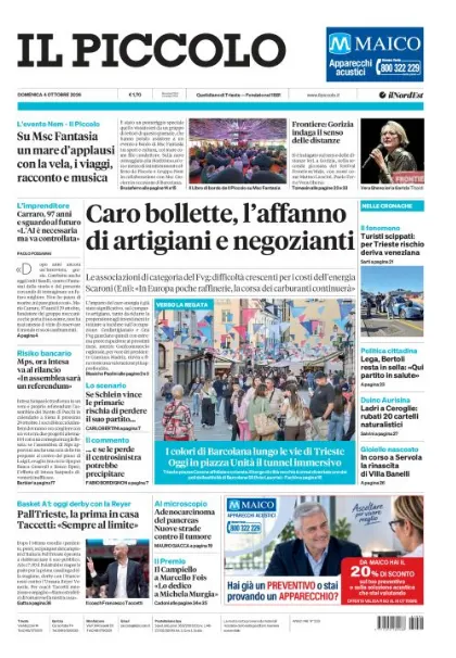 Prima pagina Il Piccolo | Trieste