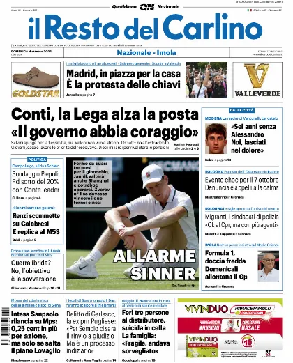 Prima pagina Il Resto del Carlino