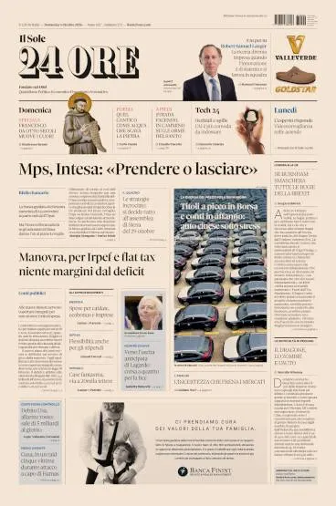 Prima pagina Il Sole 24 Ore