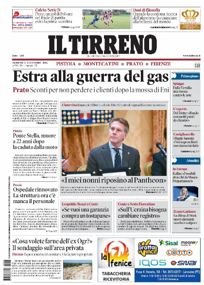 Prima pagina Il Tirreno