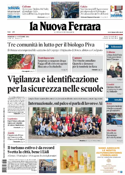 Prima pagina La Nuova Ferrara