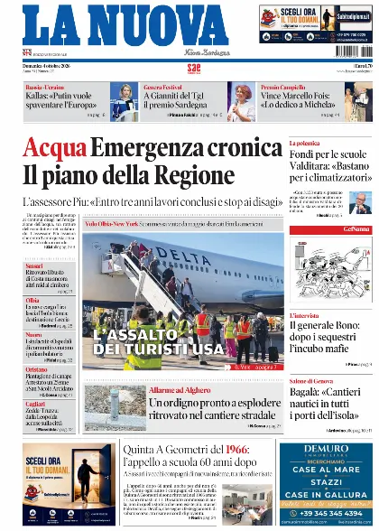 Prima pagina La Nuova Sardegna