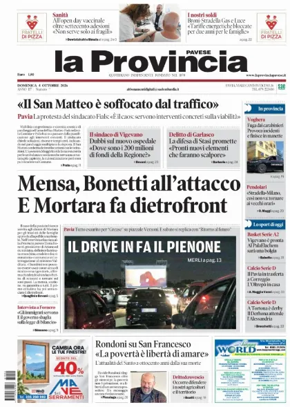 Prima pagina La Provincia Pavese
