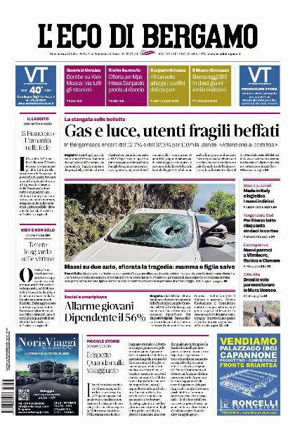 Prima pagina L'Eco di Bergamo
