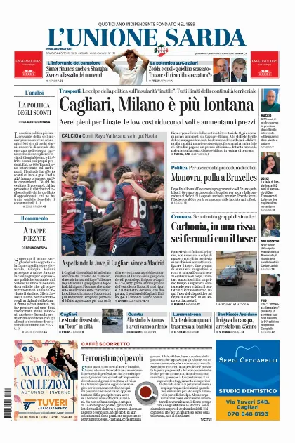 Prima pagina L Unione Sarda