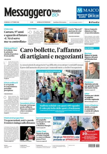 Prima pagina Messaggero Veneto | Pordenone