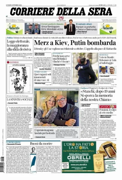 Prima pagina Corriere della Sera