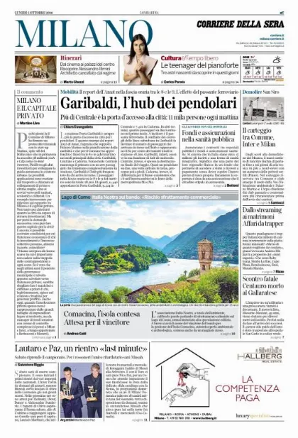 Prima pagina Corriere della Sera | Milano