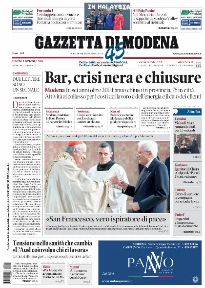 Prima pagina Gazzetta di Modena